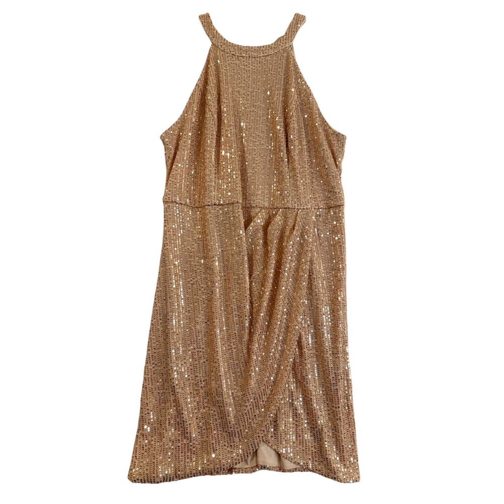 Gold Sequin Halter Dress Women’s 2XL Sleeveless Formal Bbonlinedress - Picture 2 of 10